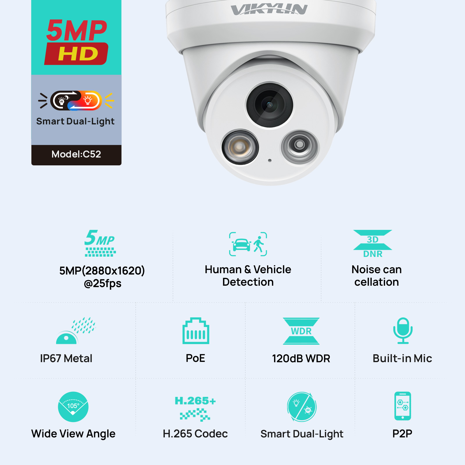 Outdoor Lighting Mains Powered - Уличная IP-камера VIKYLIN 5 МП с