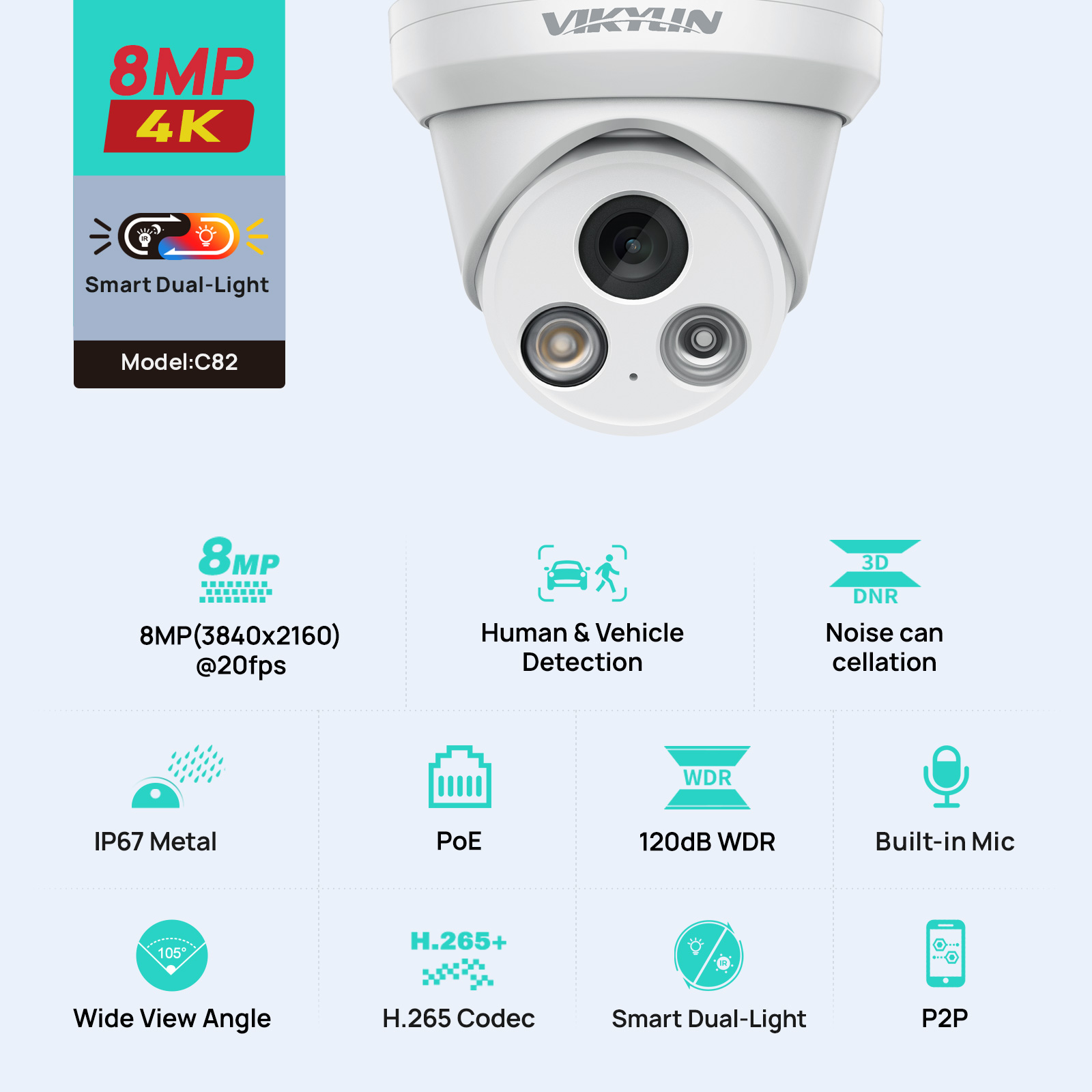 Outdoor Lighting Mains Powered - Уличная IP-камера VIKYLIN 8MP 4K с