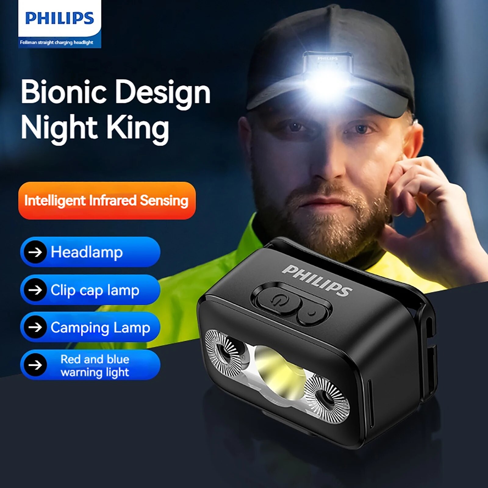 Outdoor Lighting Philips - Светодиодный головной фонарь PHILIPS с датчиком,